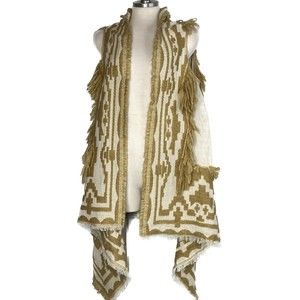 Shiraleah Tan Cream Fringed Southwestern Vest